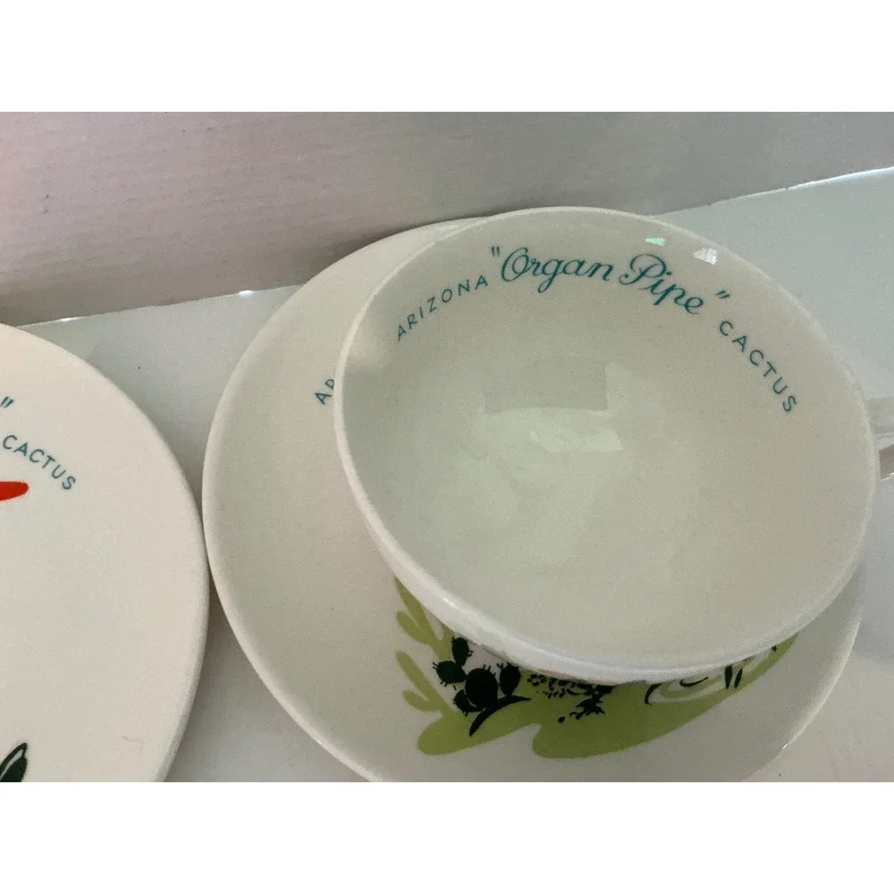 Universal Potteries Vintage Arizona Cactus Teacup Saucer Set Prickly Pear 2pc